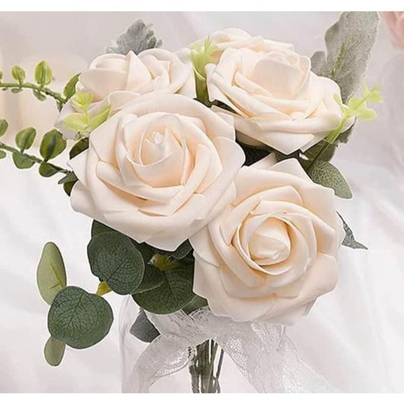 25 count Emerald Green Warm Taupe Champagne Nude Roses Bouquet Flowers Enchanted - Picture 4 of 4